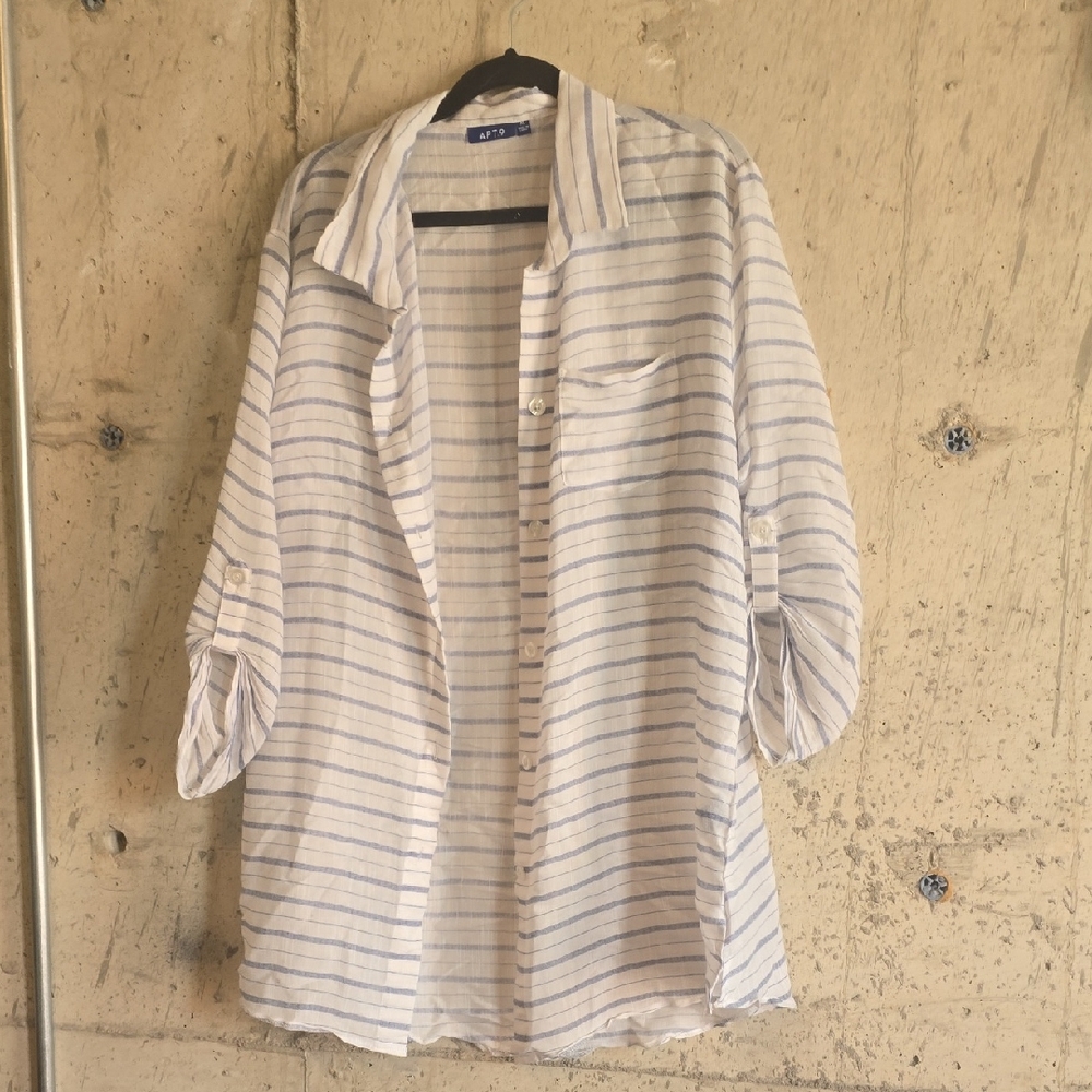 Apt. 9 White Shirt with Blue Pinstripes